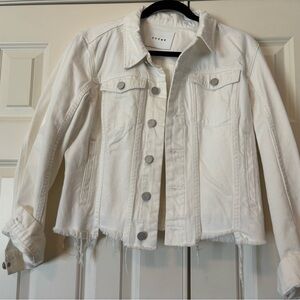 White Denim Jacket with Frayed Hem